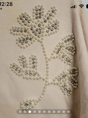 Pearl & Rhinestone Embellished Cream Turtleneck Sweater